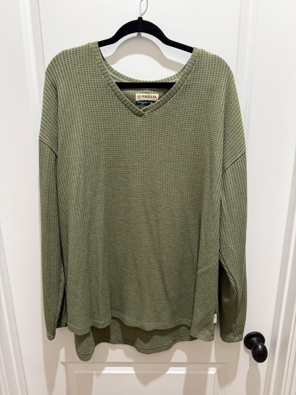 Magellan Outdoors Olive V-Neck Waffle Knit Pullover
